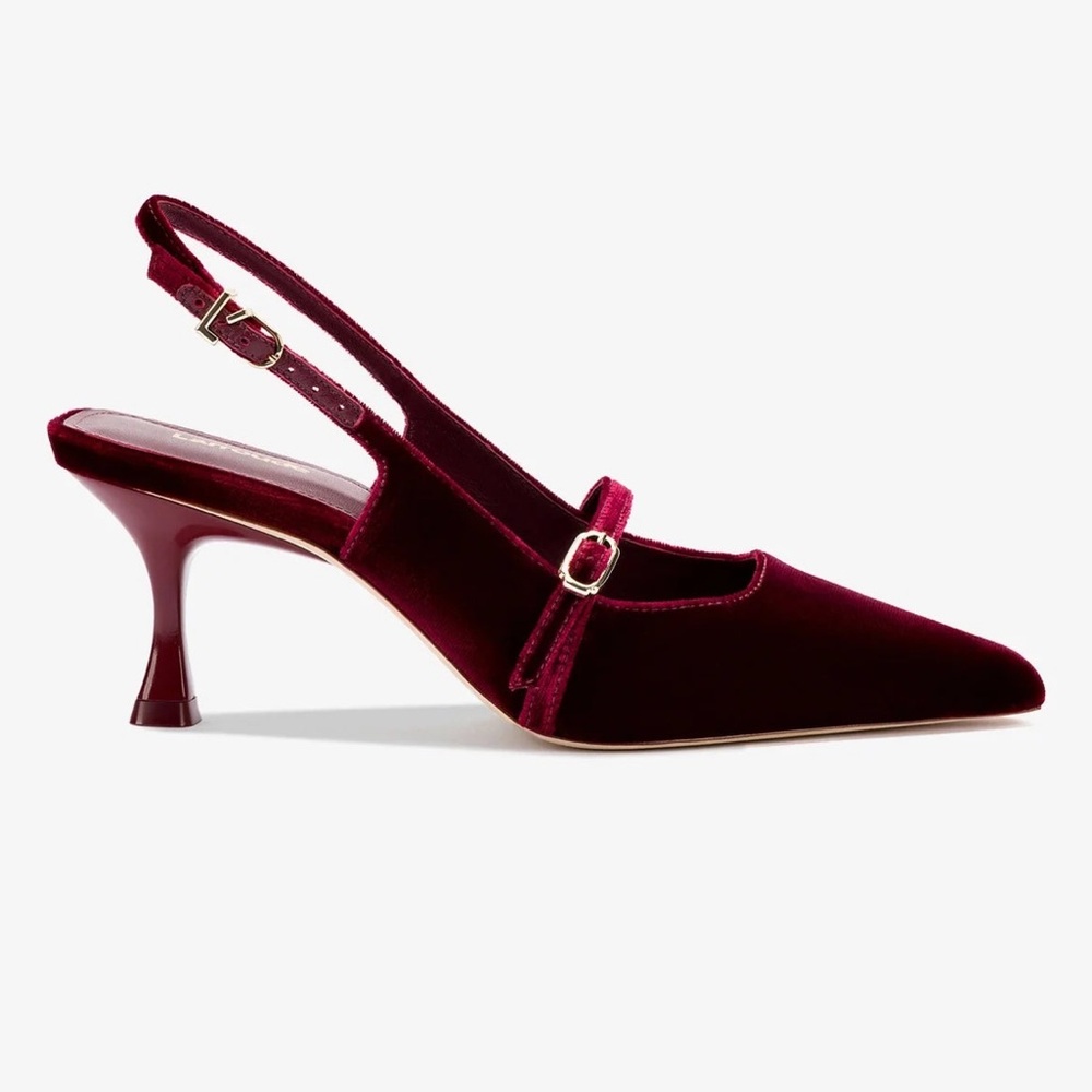 Larroude Burgundy Ines Velvet Slingback Heels